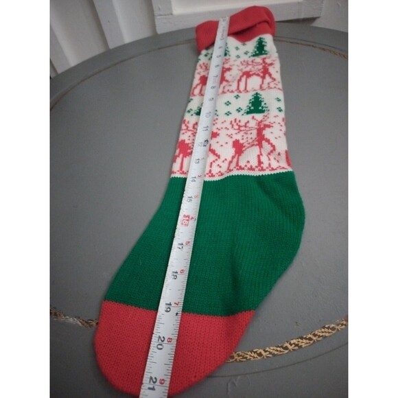 Knit Christmas Reindeer And Christmas Tree Stocking 24” Long Fireplace - Picture 8 of 8